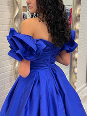Blue satin long prom dress, blue satin evening dress