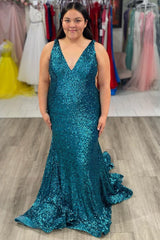 Gold Sequin V-Neck Trumpet Long Prom Dress