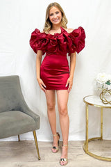 Wine Red Ruffle Off-the-Shoulder Short Party Dress
