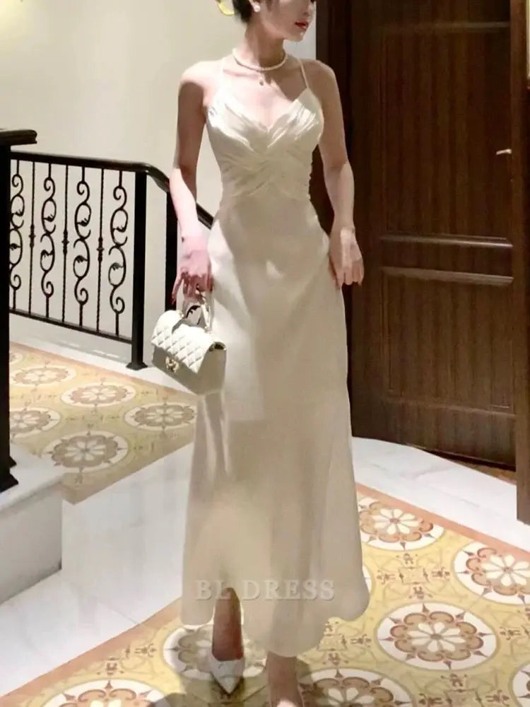 Sheath Spaghetti Straps Sleeveless White Long formal dresses Bridesmaid Dresses evening gown Prom Dress
