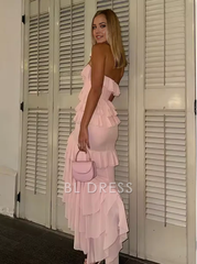 Mermaid Chiffon Ruffles Tiered Charming Pink formal dresses Bridesmaid Dresses evening gown Prom Dress