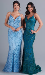 PromGirl Corset-Back Long Sequin-Tulle Prom Dress