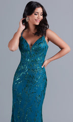 PromGirl Corset-Back Long Sequin-Tulle Prom Dress