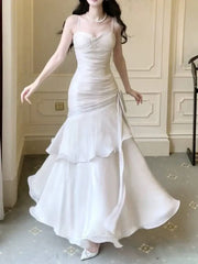Sheath Elegant Straps Sleeveless White formal dresses Bridesmaid Dresses evening gown Prom Dress