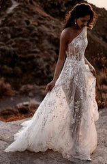 One Shoulder Sexy Lace Beach Wedding Dresses DT1602