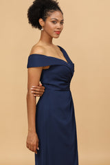 Navy Off The Shoulder Sheath Bridesmaid Dress