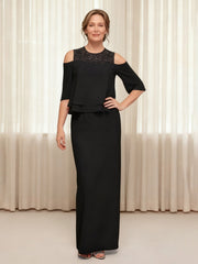 Tiered Overlay Sheath Dress with Back Slit Black