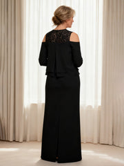 Tiered Overlay Sheath Dress with Back Slit Black