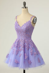 A Line Spaghetti Straps Purple Short Homecoming Dress