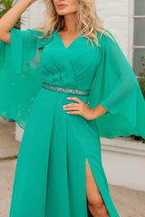 A-line V-neck bat sleeve chiffon elegant oversized mother of the bride dress