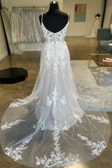 Ivory Floral Lace Spaghetti Strap Long Bridal Gown
