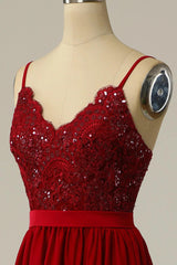 Red Lace Straps Banded Waist Bridesmaid Dress