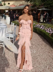 Mermaid Chiffon Ruffles Tiered Charming Pink formal dresses Bridesmaid Dresses evening gown Prom Dress