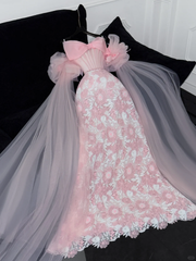 Vintage Pink Applique Bow Design A-Line Prom Dress Evening Dress HZ1024