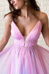 V-Back Beading Multi-Colored Long Prom Dress