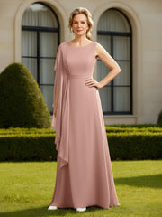 Chiffon One-Shoulder Drape A-Line Gown Dusty Rose