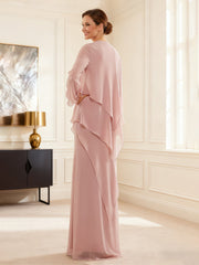Chiffon Layered Gown with Cascade Jacket Pearl Pink