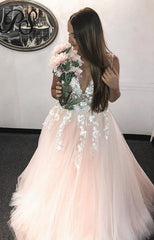 Tulle Long Prom Dress with Appliques and Beading,Prom Dresses,Pageant Dress