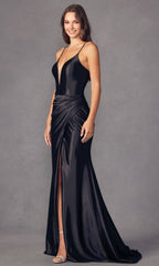 Plunging V-Neck Long Jersey Prom Dress 299