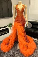 V-neck oranje kralen tule ruches pailletten prom-jurken