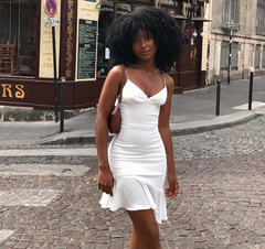 White Spaghetti Straps Ruffles Party Dress Elegant Homecoming Dress SH618