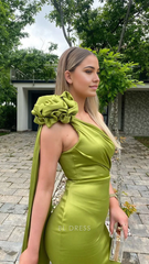 Sheath One Shoulder Olive Green Sexy Long formal dresses Bridesmaid Dresses evening gown Prom Dress