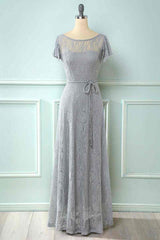 Royal Blue Lace Backless Cap Sleeve Bridesmaid Dress