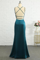Elegant Teal Blue V-Neck Lace-Up Mermaid Bridesmaid Dress