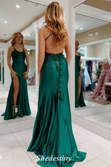 Beading Applique Hunter Green Mermaid Prom Dress with Backless
