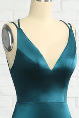 Elegant Teal Blue V-Neck Lace-Up Mermaid Bridesmaid Dress