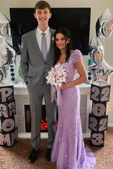 Ivory Square Neck Puff Sleeves Appliques Tulle Long Prom Dress