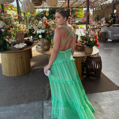 A Line V Neck Ruffle Green formal dresses Bridesmaid Dresses evening gown Prom Dress