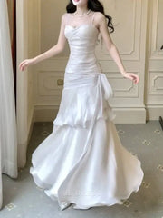 Sheath Elegant Straps Sleeveless White formal dresses Bridesmaid Dresses evening gown Prom Dress
