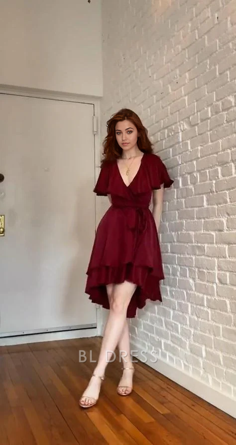 A Line V Neck Short formal dresses Bridesmaid Dresses evening gown Prom Dress