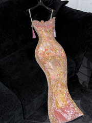 Gorgeous Sparkling Beaded Sequin Exquisite Embroidery Mermaid Design Evening Dress Prom Dresses Outfit HZ1024
