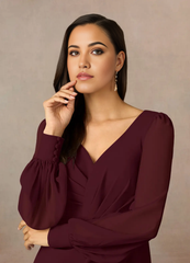 Sheath V-Neck Pleated Cabernet formal dresses evening dress Mother of the Bride Dresses