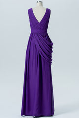 Purple Chiffon V-Neck Sleeveless Bridesmaid Dress