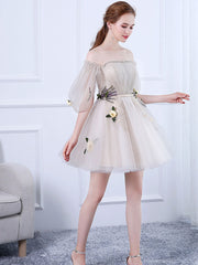 Champagne tulle short prom dress, champagne tulle homecoming dress