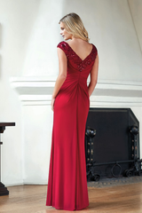 V-neck sequined lace and floor length mother of the bride dress