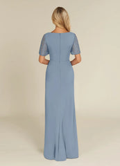 A-Line V-Neck Lace Chiffon Dusty Blue formal dresses evening dress Mother of the Bride Dresses
