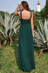 A-line hanging neck and ground pine chiffon bridesmaid dress