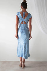 V-neck short sleeved satin long Prom dress - Jimiss Dress