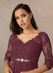 A-Line V-Neck Lace Chiffon formal dresses evening gown Mother of the Bride Dresses