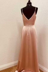 Champagne Satin Spaghetti Straps Backless Ruffled Bridesmaid Dress