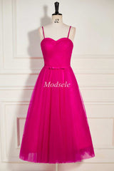 Magenta Sweetheart A-Line Long Dress with Spaghetti Straps