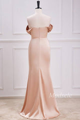 Champagne Off-the-Shoulder Mermaid Maxi Dress with Slit