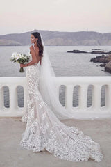 Mermaid Lace Straps Appliqued Bridal Gowns Wedding Dresses