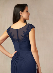 Mermaid Crew Neck Lace Appliques Dark Navy formal dresses evening dress Mother of the Bride Dresses