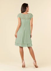Elegant Crew Neck Chiffon Tea Length Dusty Sage formal dresses evening dress Mother of the Bride Dresses