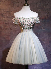 Charming Floral Short Tulle Prom Dresses, Knee Length Party Dresses, Formal Dresses